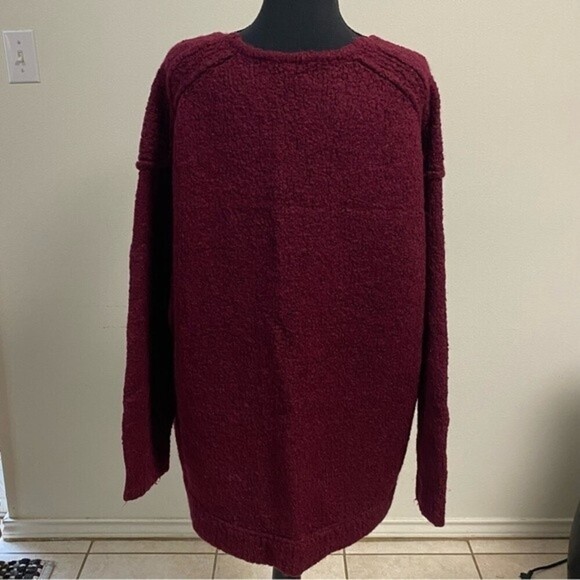 Free People Sweater Womens Size Large Maroon Lofty Oversize Sweater V Neck - Picture 3 of 12